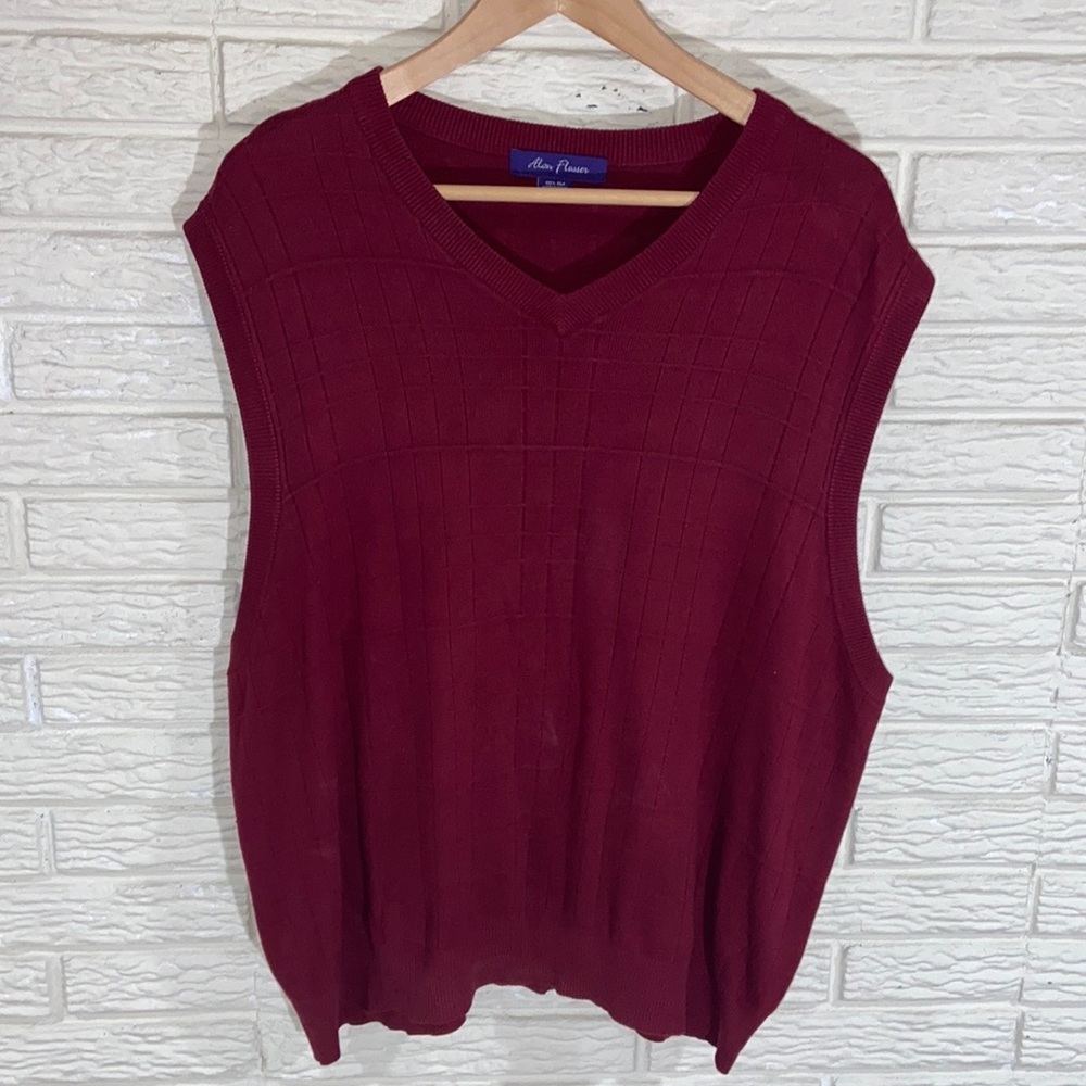 Alan Flusser 100% Silk Maroon V Neck Sweater Vest Size XXL